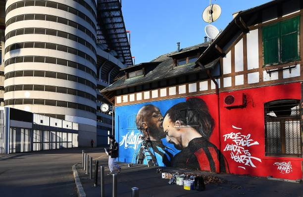 Mural Adu Kepala Ibrahimovic Vs Lukaku Ramaikan Derby della Madonnina