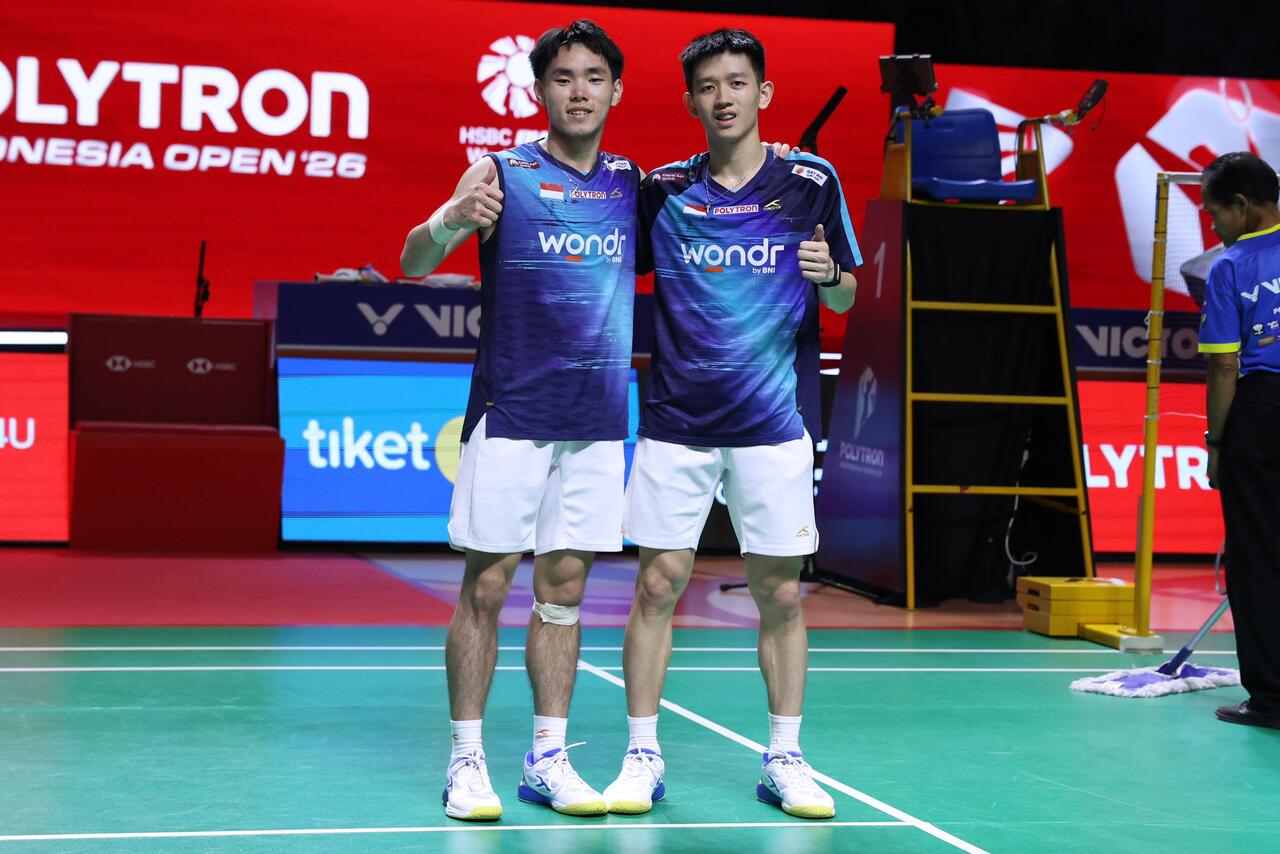 Raymond Indra/Nikolaus Joaquin melangkah ke semifinal Indonesia Open 2026. (PBSI)