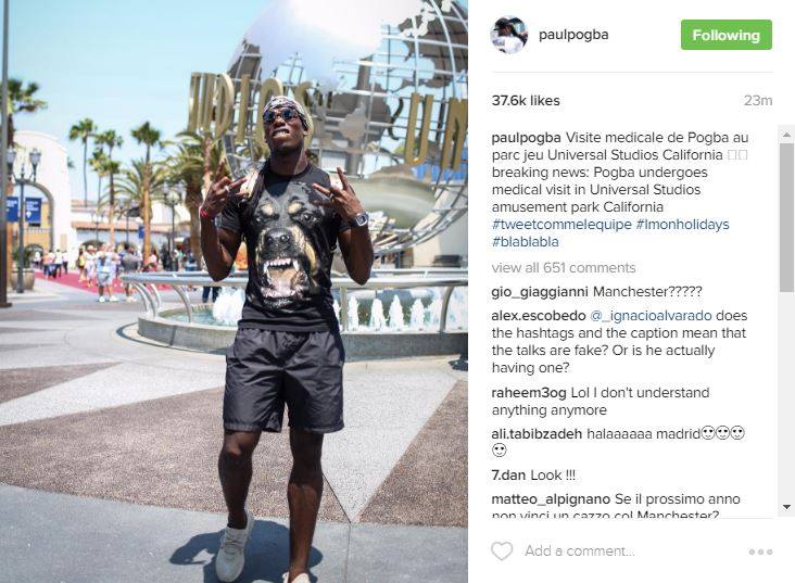 Paul Pogba mengunggah foto liburan di Amerika Serikat