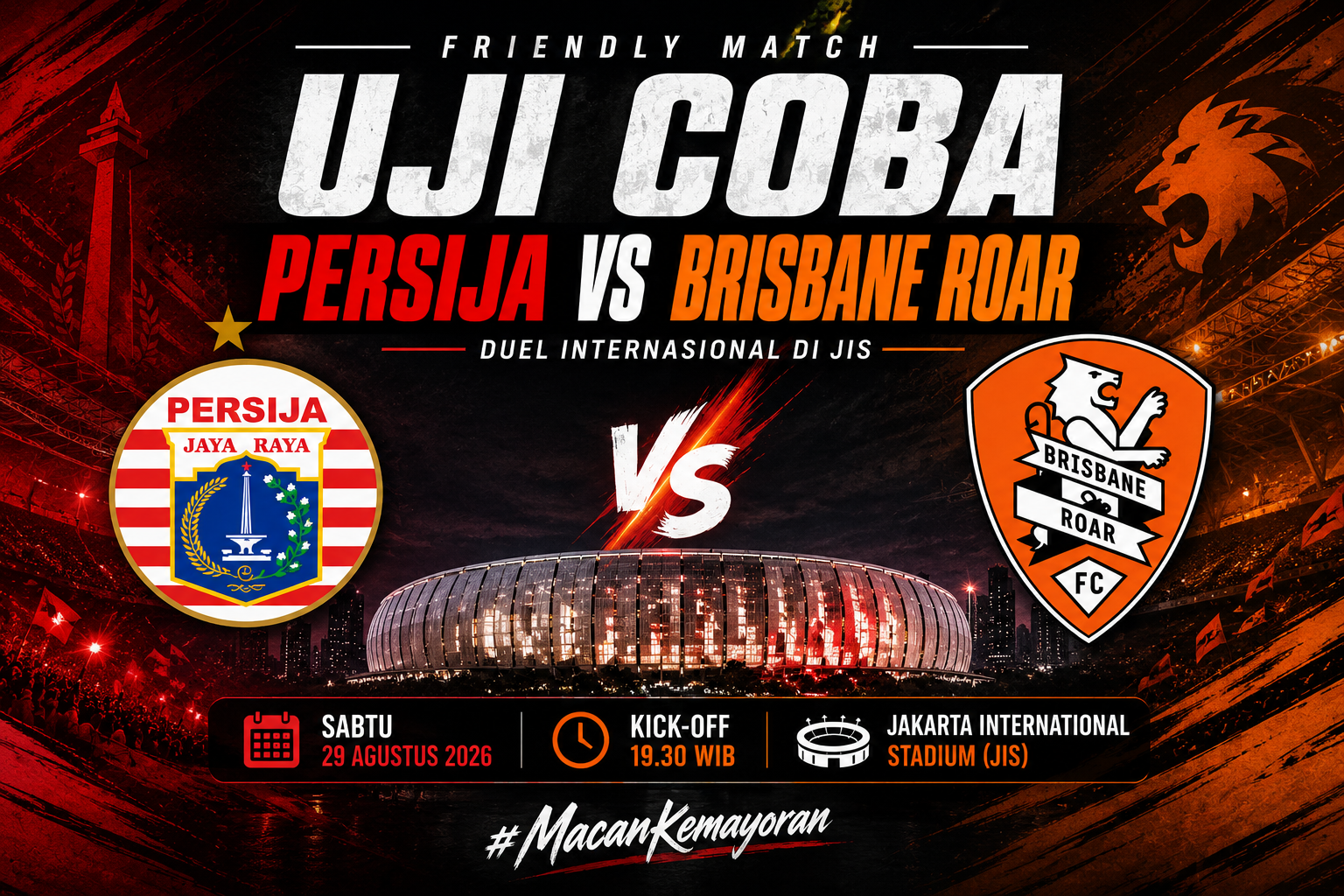 Cara Menonton dan Link Streaming Persija Jakarta vs Brisbane Roar: Tayang Gratis di Youtube