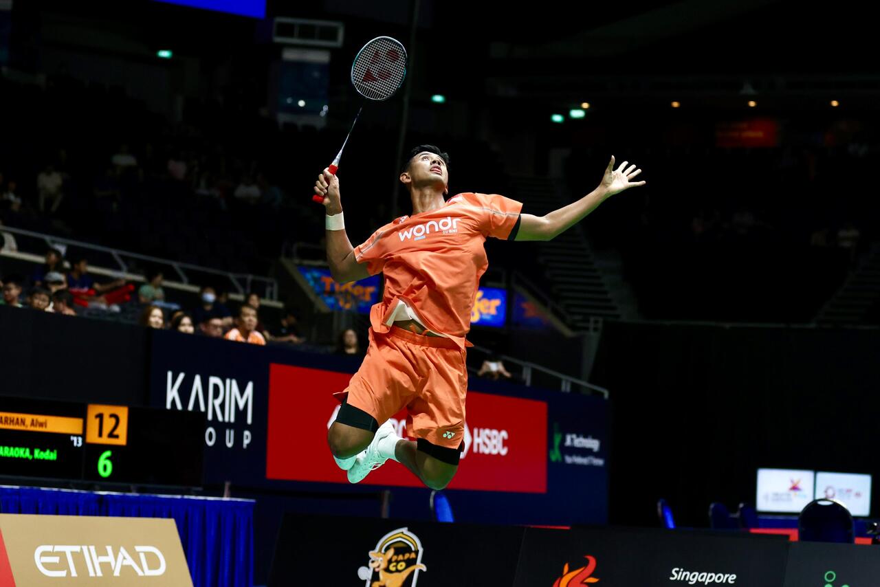 Aksi Alwi Farhan di Singapore Open 2026. (PBSI)