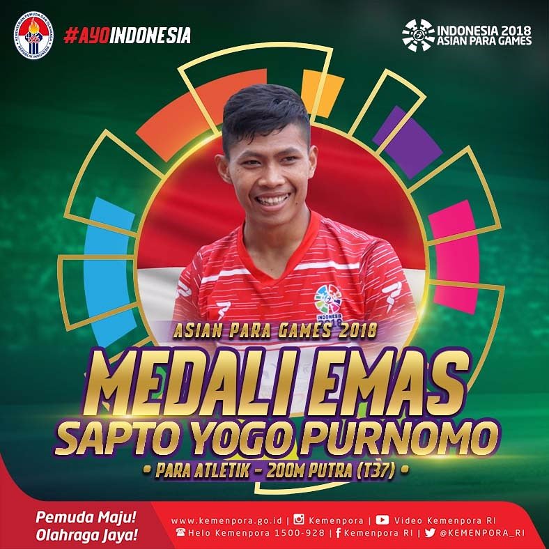 Sapto Yogo Purnomo Persembahkan Emas Asian Para Games 2018 Kelima untuk Indonesia