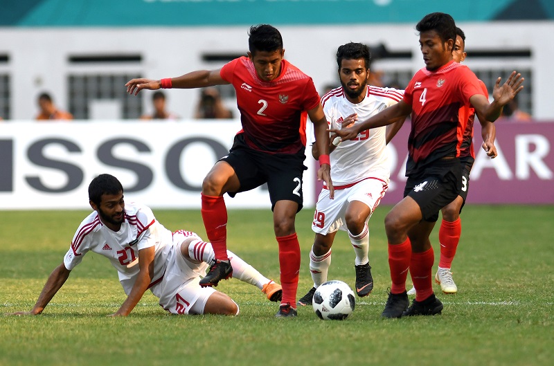Indonesia 2-2 Bahrain. (ANTARA FOTO/INASGOC/Arif Nugroho/Sup/18)