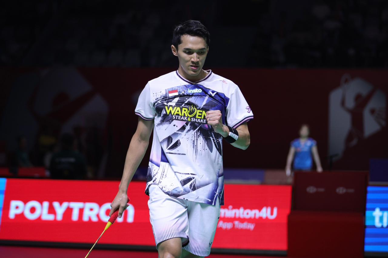 Aksi Jonatan Christie di Indonesia Open 2026. (PBSI)