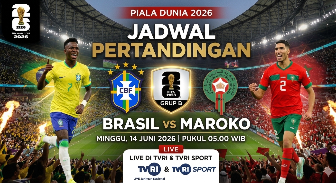 Jadwal Siaran Langsung dan Link Streaming Brasil vs Maroko, Live TVRI Minggu (14/6) Pukul 05.00 WIB