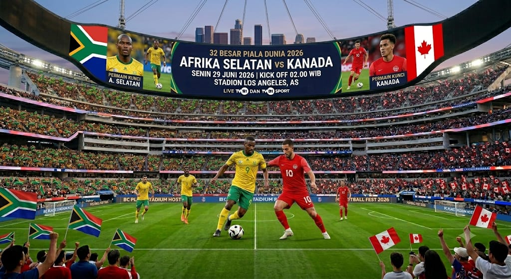 Jadwal dan Link Streaming 32 Besar Piala Dunia 2026: Afrika Selatan vs Kanada, Live TVRI Senin (29/6) Pukul 02.00 WIB