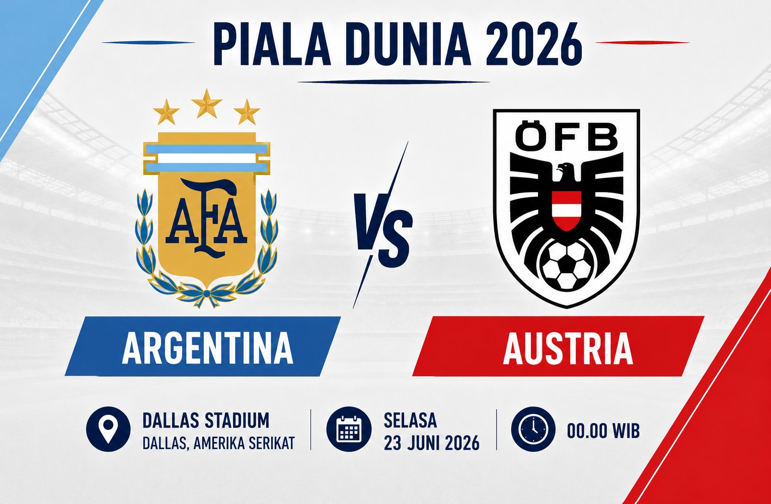 Jadwal Siaran Langsung dan Link Streaming Argentina vs Austria, Live TVRI Selasa (23/6) Pukul 00.00 WIB
