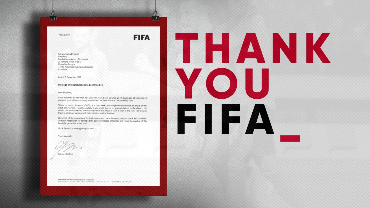 Jadi Juara Liga 1 2019, Bali United Dapat Ucapan Selamat dari FIFA