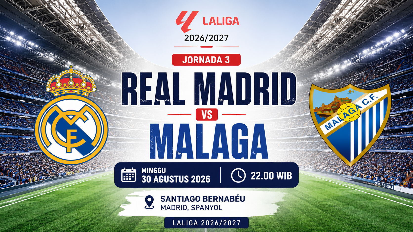 Prediksi Skor dan Link Streaming Real Madrid vs Malaga, Minggu 30 Agustus 2026: Los Blancos Menang Mudah