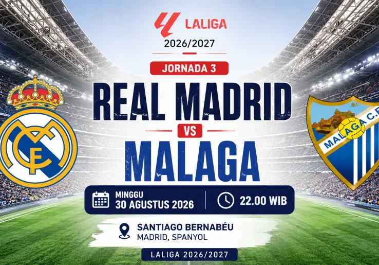 Prediksi Skor dan Link Streaming Real Madrid vs Malaga, Minggu 30 Agustus 2026: Los Blancos Menang Mudah