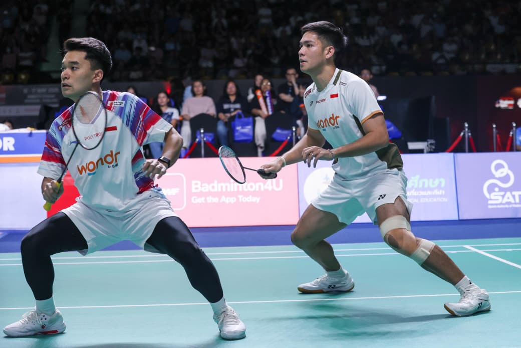 Aksi Leo Rolly Carnando/Daniel Marthin di final Thailand Open 2026. (PBSI)
