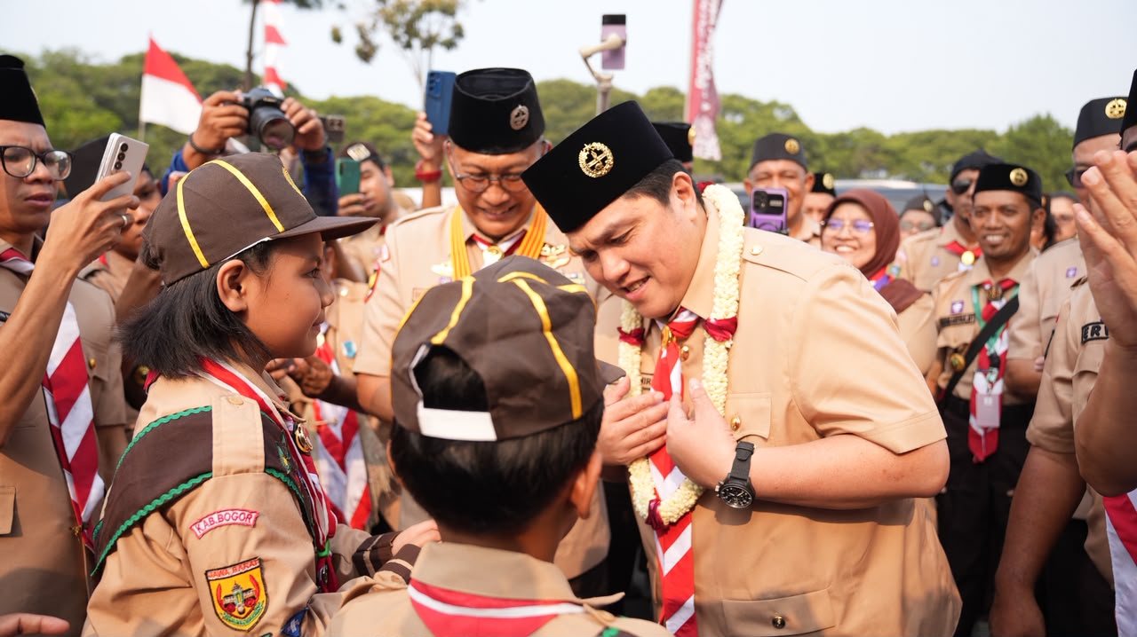 Menpora Erick Thohir saat menghadiri Upacara Peringatan Hari Pramuka ke-65 sekaligus Jambore Nasional ke-XII. (dok. Kemenpora)