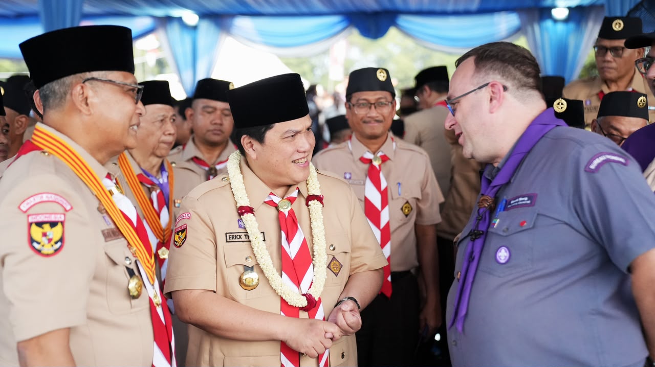 Menpora Erick Thohir saat menghadiri Upacara Peringatan Hari Pramuka ke-65 sekaligus Jambore Nasional ke-XII. (dok. Kemenpora)