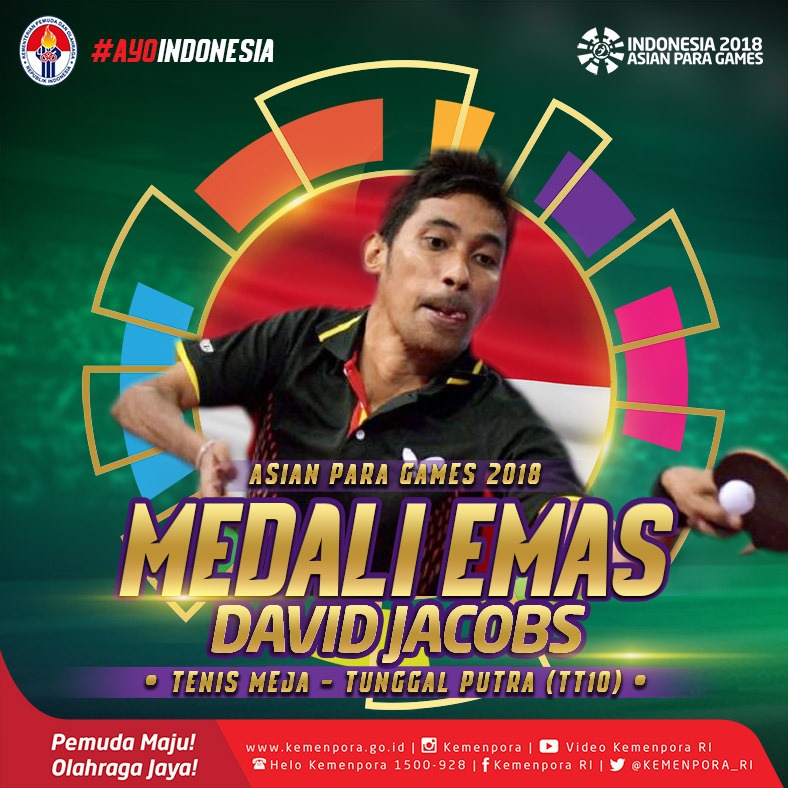 Kalahkan Wakil China, David Jacobs Rebut Medali Emas Asian Para Games 2018