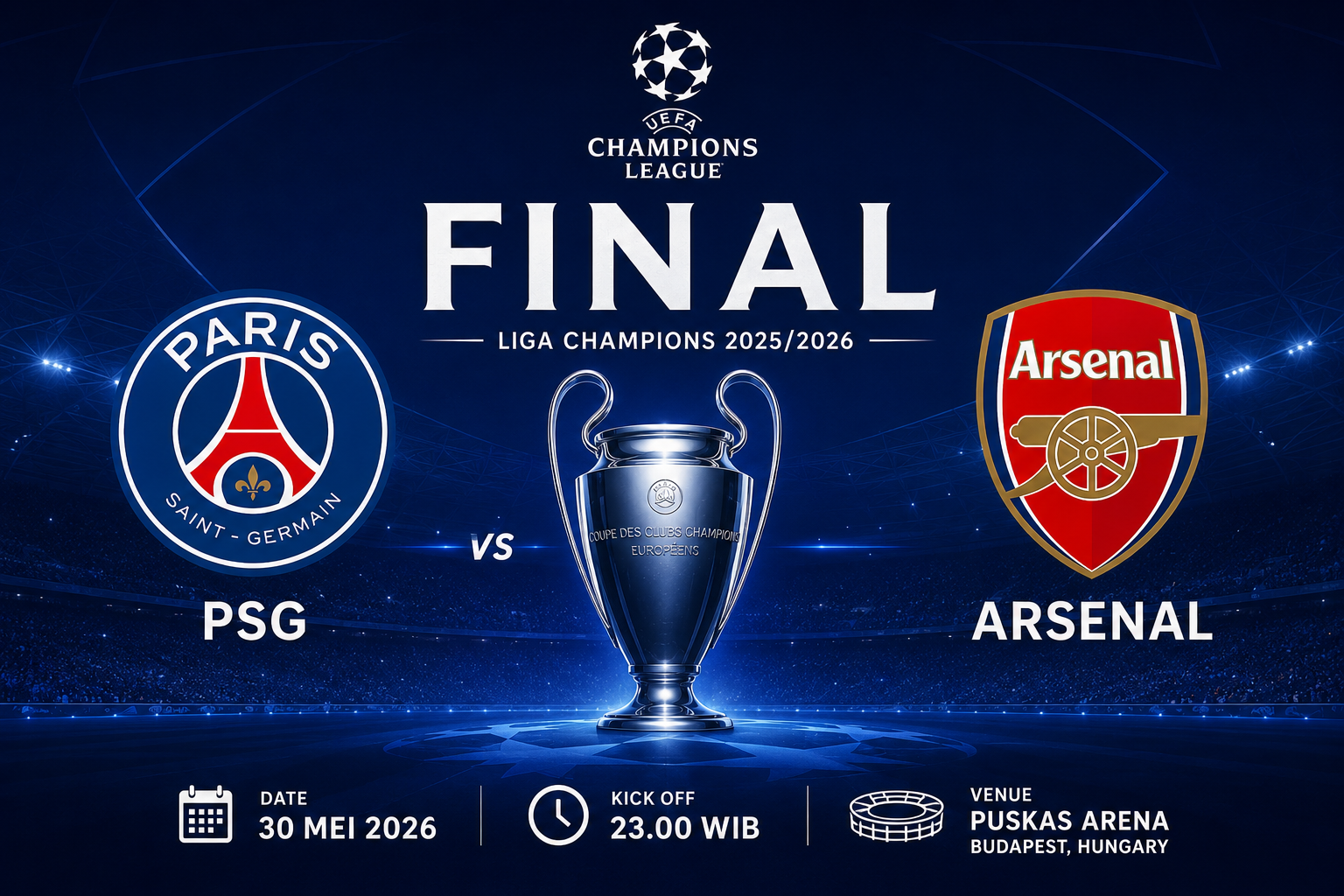 Tempat Nobar Gratis Final Liga Champions PSG vs Arsenal di Jakarta