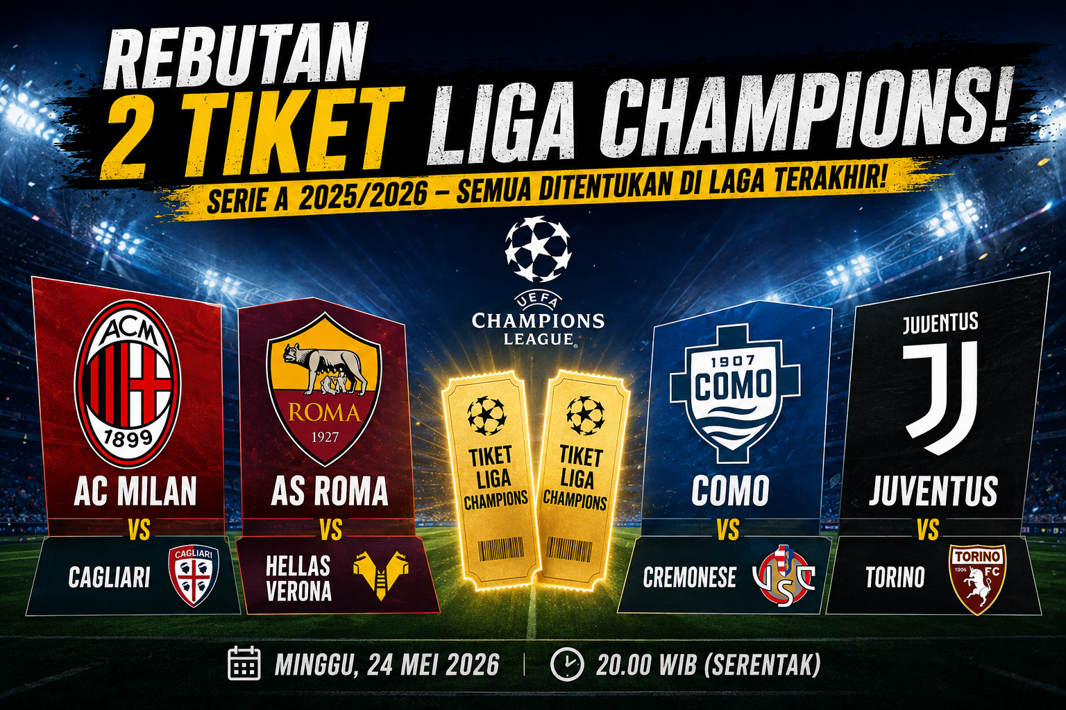 Menilik Jadwal Pertandingan Terakhir AC Milan, AS Roma, Como, dan Juventus di Serie A
