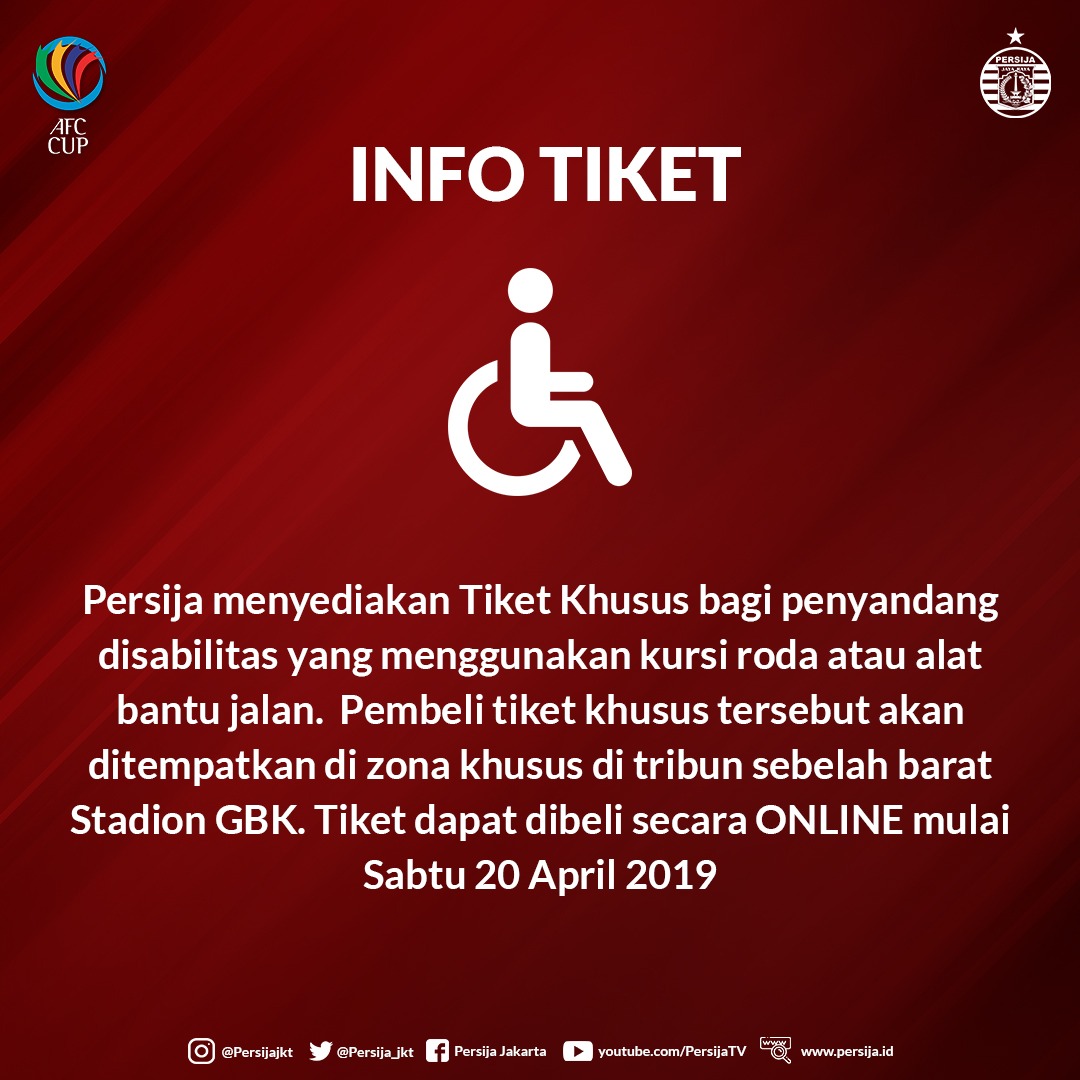Persija Jakarta Siapkan Tiket Khusus untuk Penyandang Disabilitas