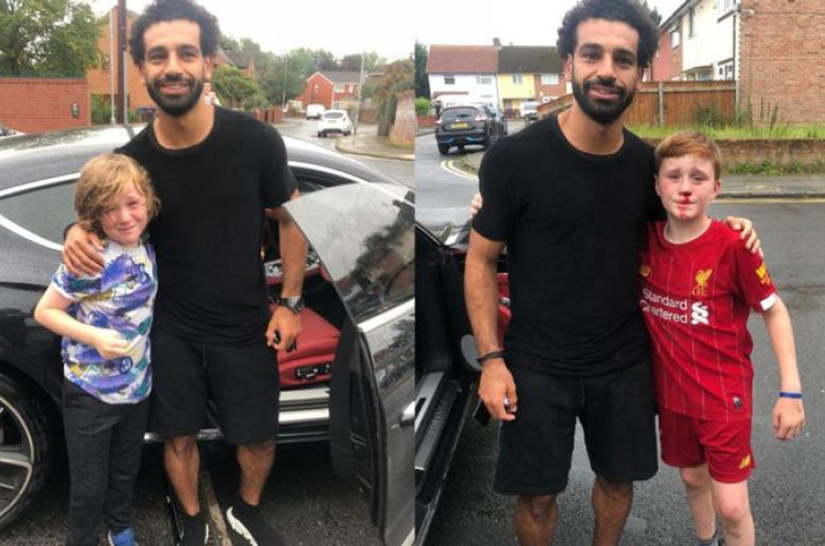 Penuh Perjuangan hingga Tabrak Tiang, Dua Bocah Fans Liverpool Foto dengan Mo Salah