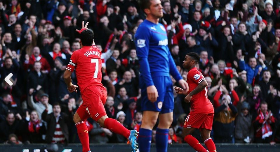 Suarez Bawa Liverpool Ungul Sementara atas Cardiff City<!--idunk-->Babak I Liverpool vs Cardiff City
