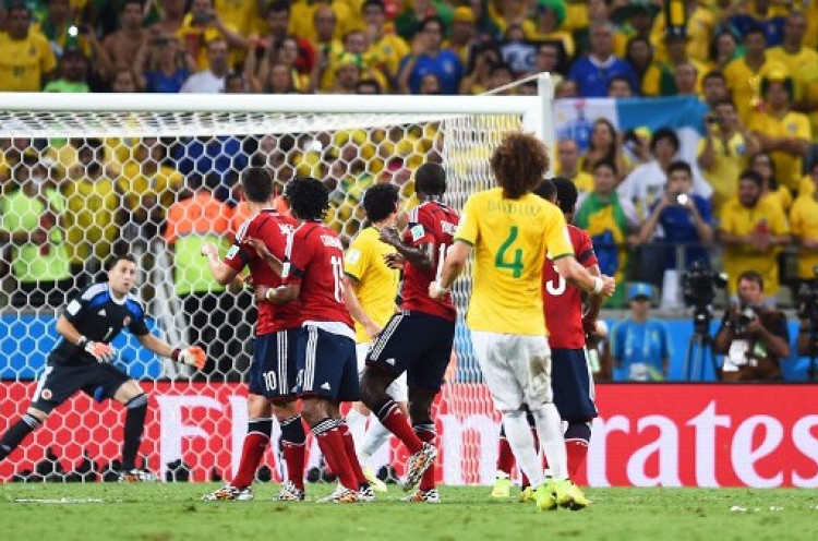 Dua Gol Bek Tengah, Brasil Hentikan Langkah Kolombia<!--idunk-->Perempat Final Piala Dunia 2014